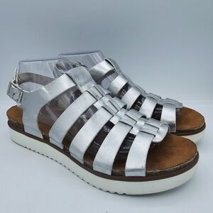 London Underground Raven Silver Strappy Sandals size 9